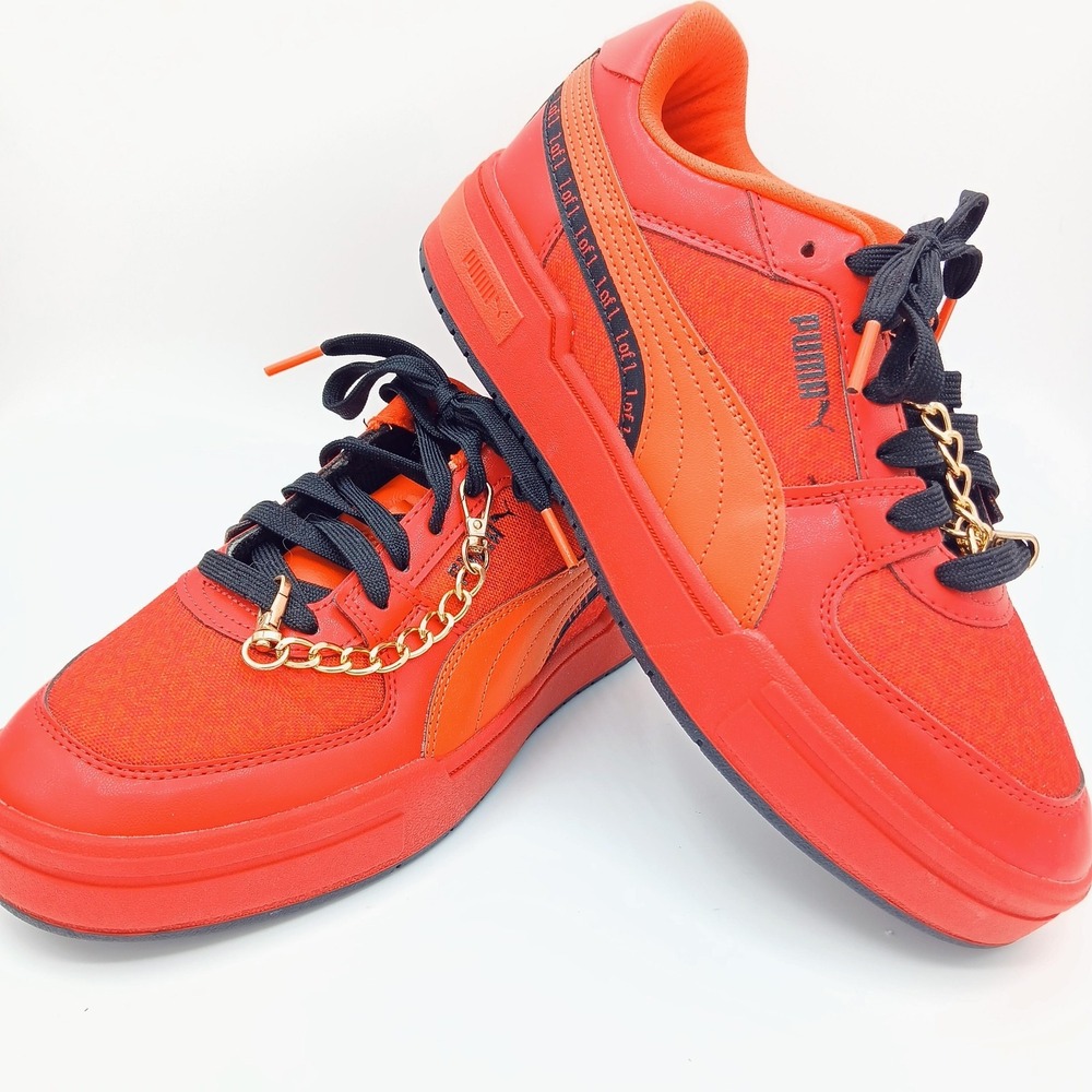 Puma LoFi Shoes Sneakers Mens Size 6 Red Orange Low Top Chain Lace 395280-01
